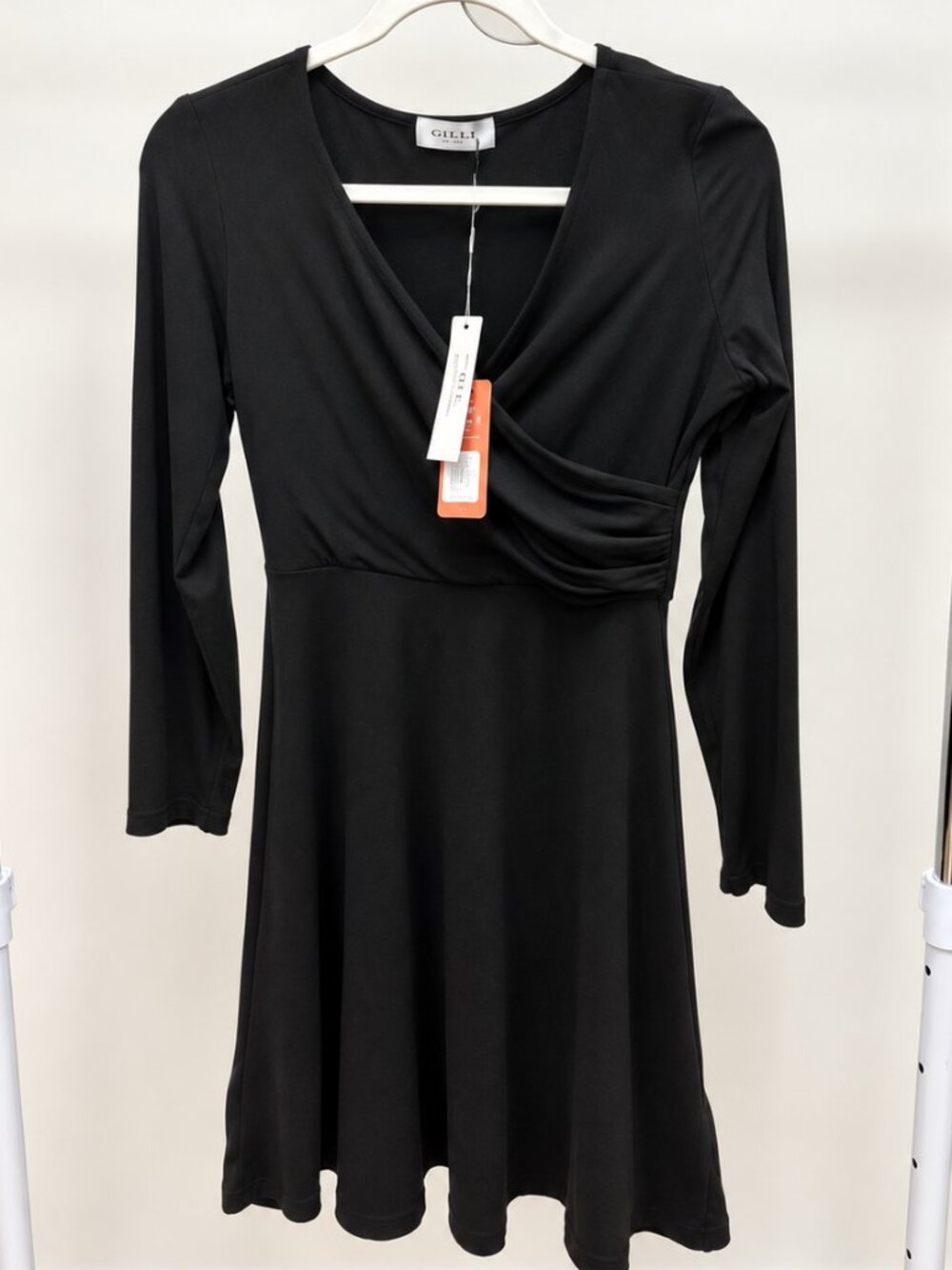 GILLI NWT Black Faux Wrap Fit & Flare Dress M Day to Night